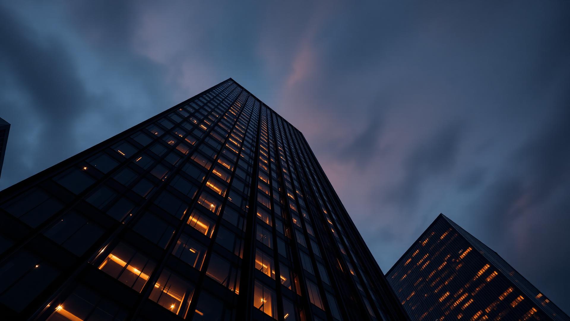Modern luxury commercial architecture at dusk